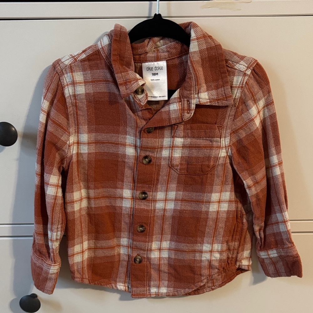 okie dokie Rust and White Plaid Button-Down Shirt